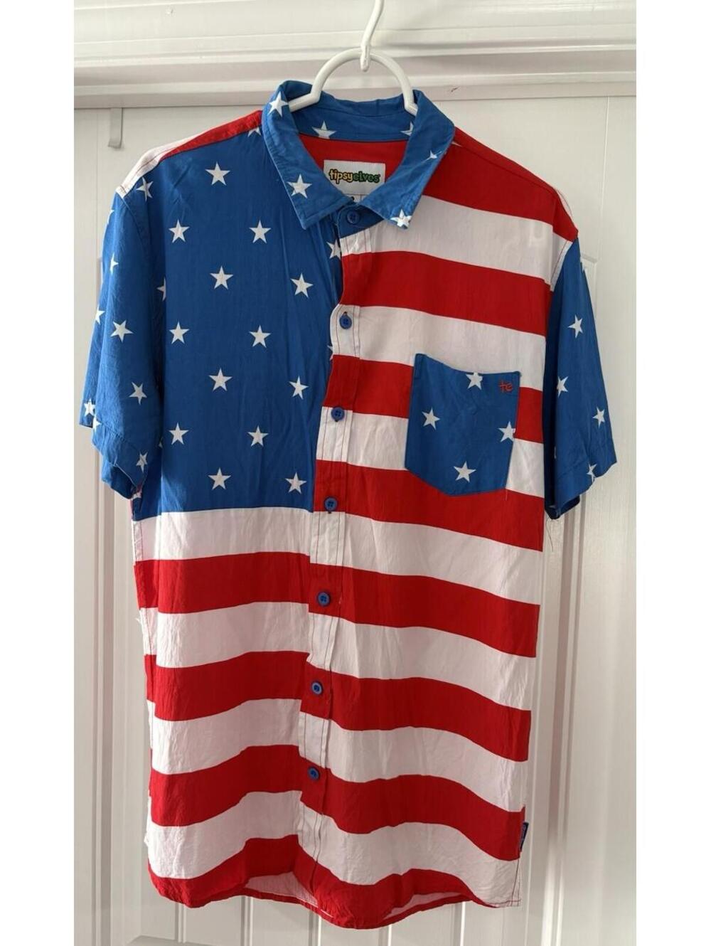 Tipsy Elves Large American Flag Button Down Shirt Memorial Day Fourth of July